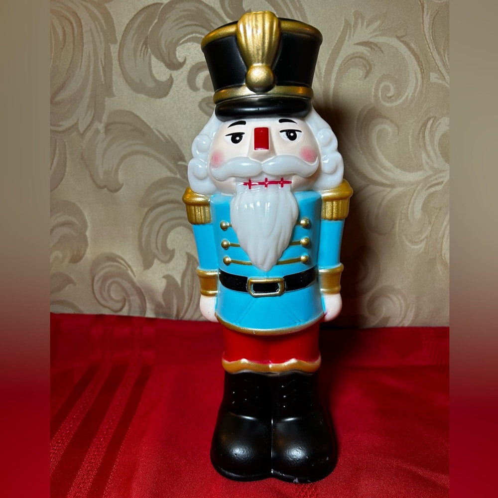 NWOT Holiday Time Nutcracker Tabletop Blowmold 11” Blue, Gold, Red, Black, White
